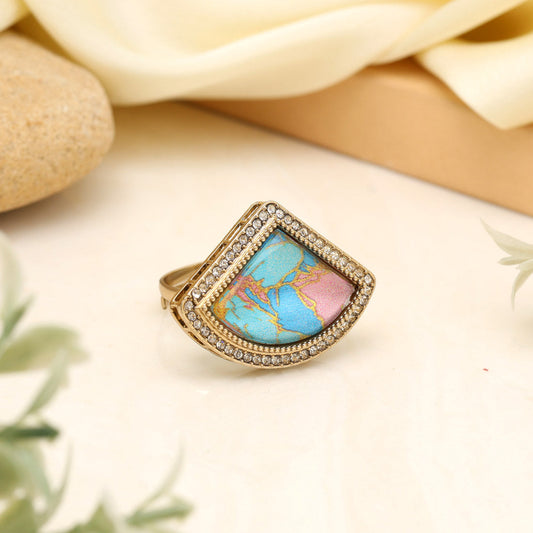Crystal Firozi Color Kundan Ring For Women