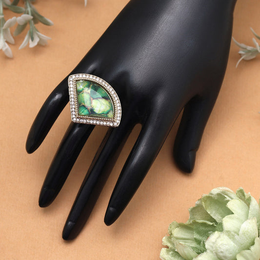 Lush Green Color Kundan Ring For Women