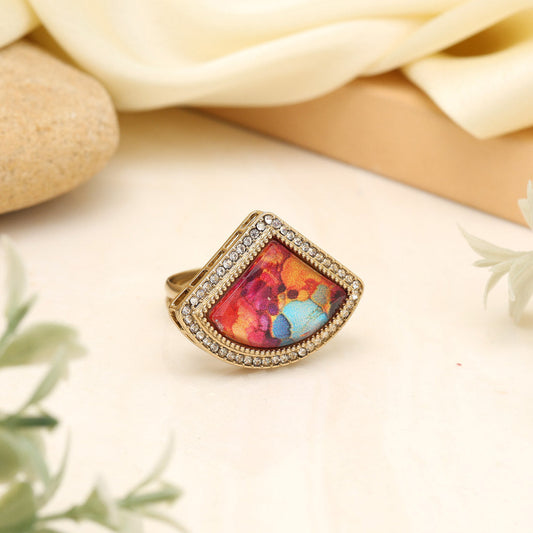 Sparkling Multi Color Kundan Ring For Women