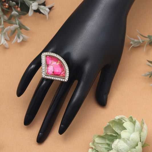 Peachy Pink Color Kundan Ring For Women
