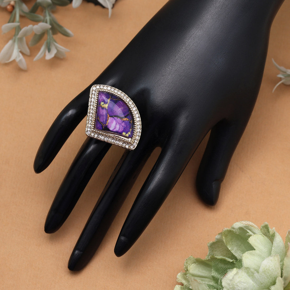 Royal Purple Color Kundan Ring For Women