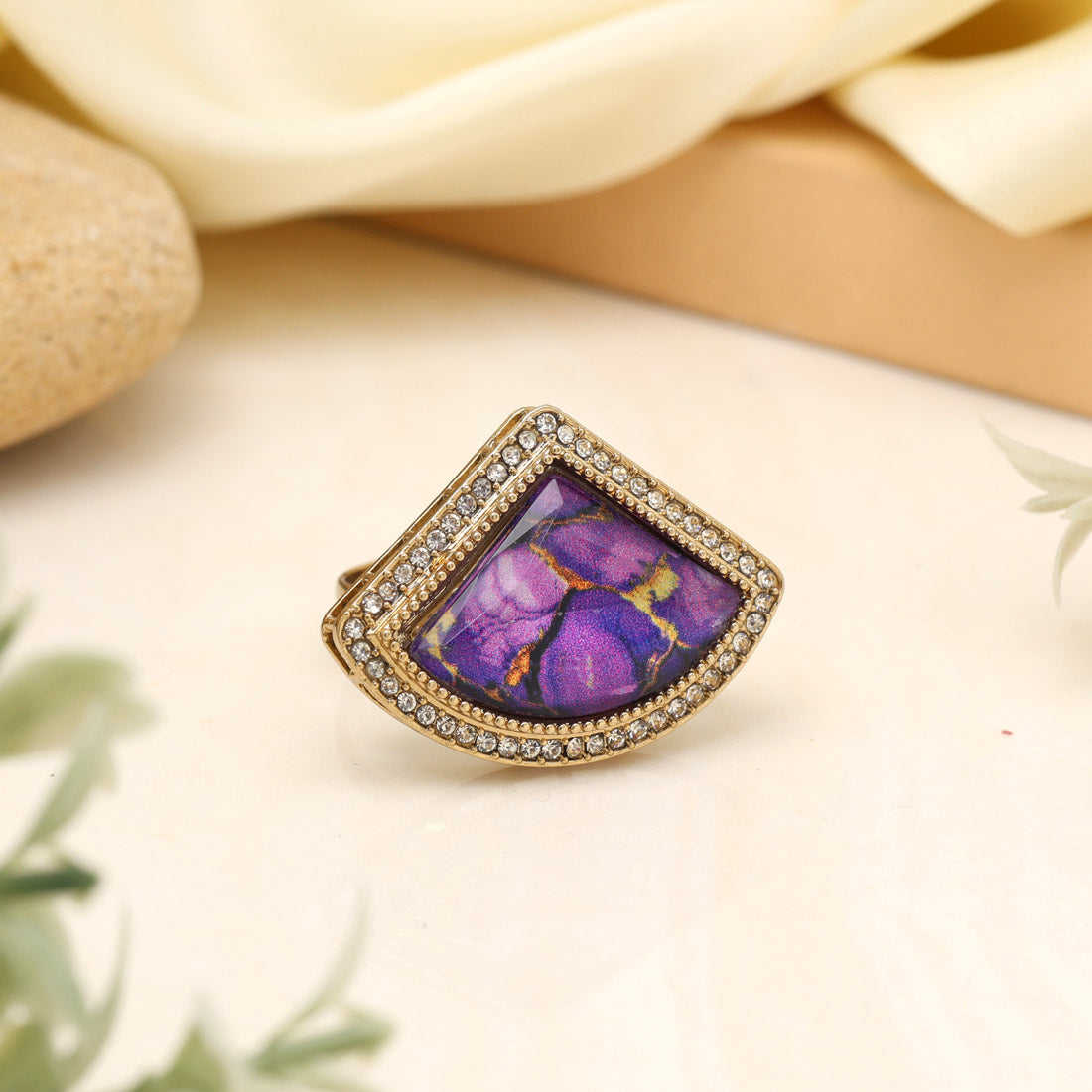Royal Purple Color Kundan Ring For Women