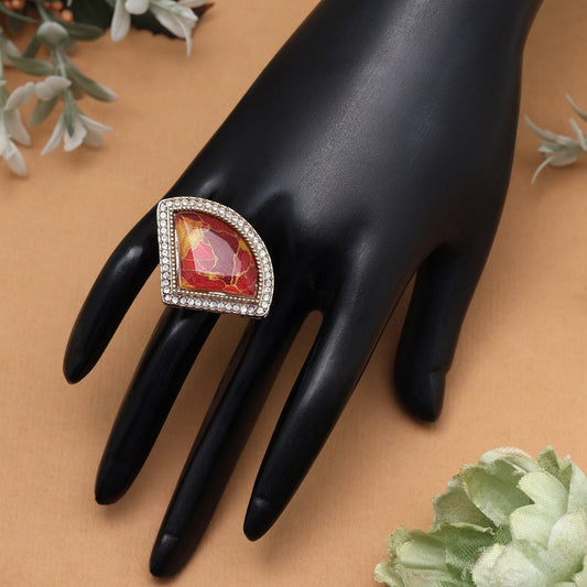 Radiant Red Color Kundan Ring For Women
