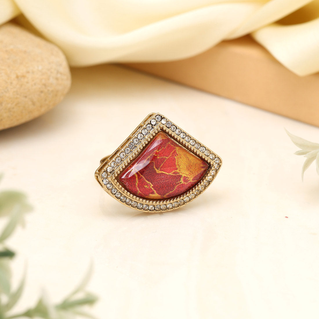 Radiant Red Color Kundan Ring For Women