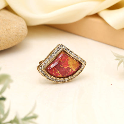 Radiant Red Color Kundan Ring For Women