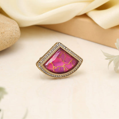 Traditional Rani Color Kundan Ring For Women