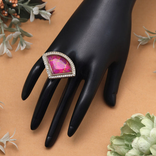 Traditional Rani Color Kundan Ring For Women