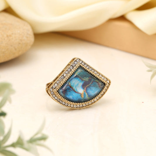 Serene Turquoise Blue Color Kundan Ring For Women