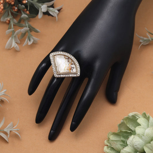 Classic White Color Kundan Ring For Women