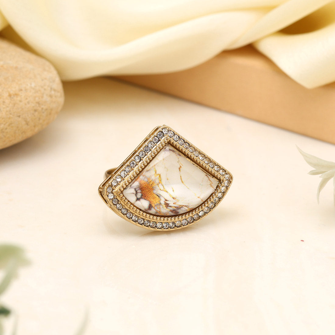 Classic White Color Kundan Ring For Women