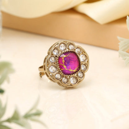 Glamorous Magenta Color Kundan Ring For Women