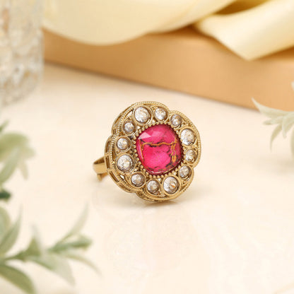 Festive Rani Color Kundan Ring For Women