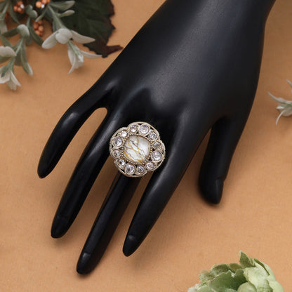 Snowflake White Color Kundan Ring For Women