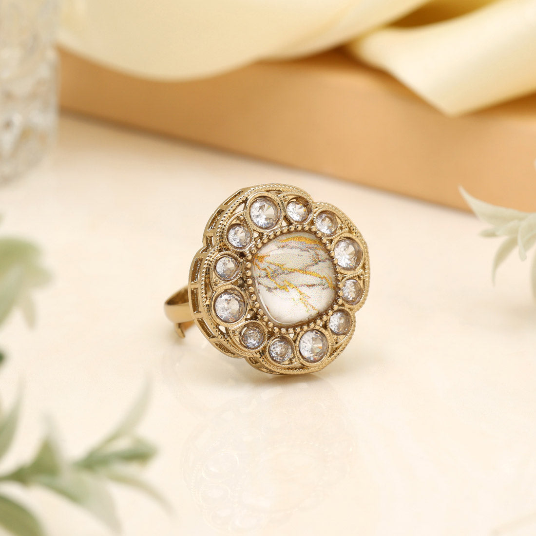 Snowflake White Color Kundan Ring For Women