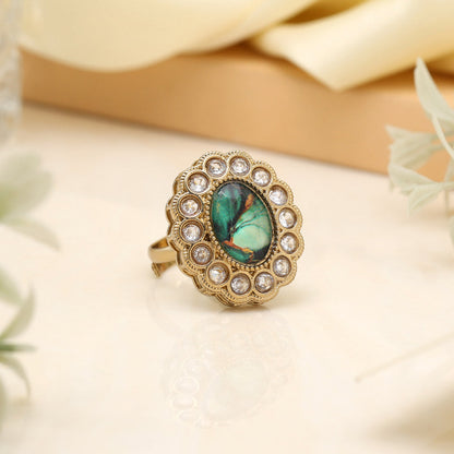 Earthy Green Color Kundan Ring For Women