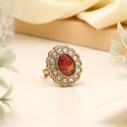 Ruby Red Color Kundan Ring For Women