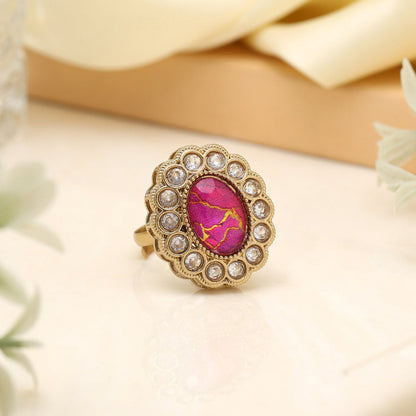 Bright Rani Color Kundan Ring For Women