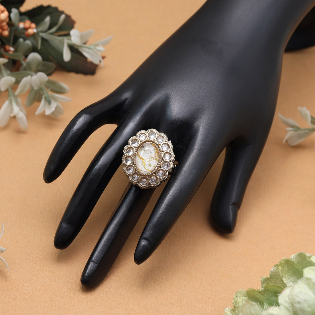 Ivory White Color Kundan Ring For Women