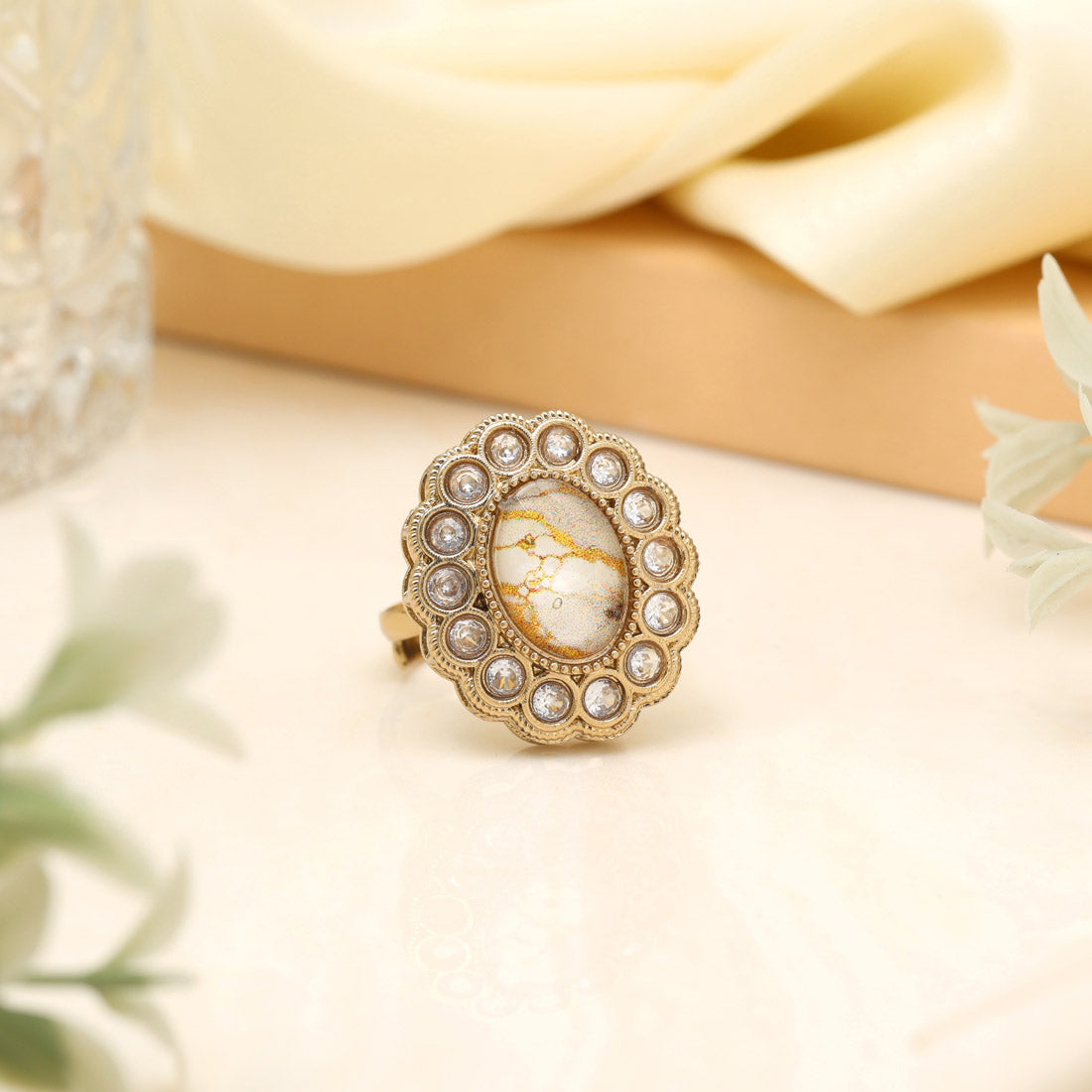 Ivory White Color Kundan Ring For Women