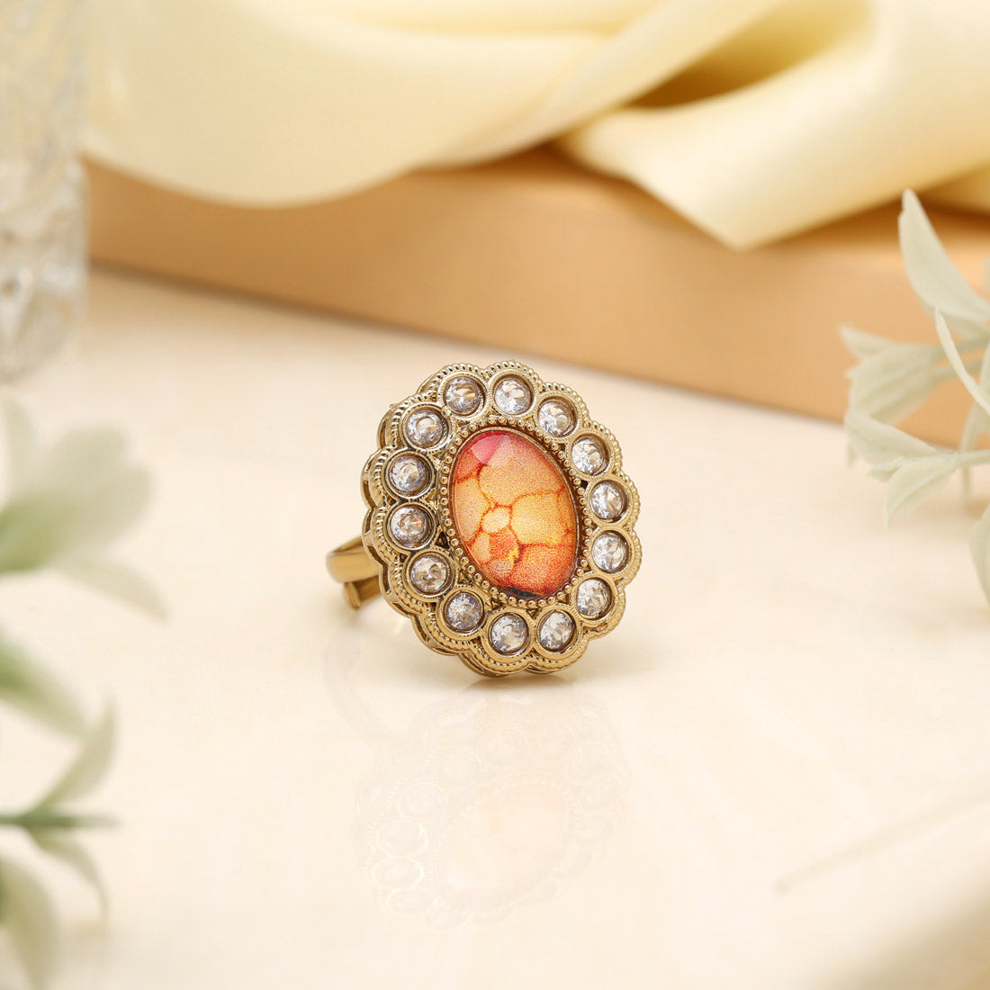 Sunny Yellow Color Kundan Ring For Women
