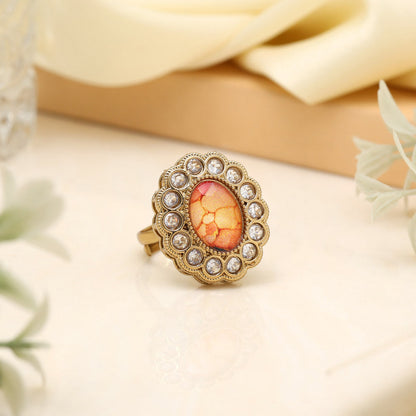 Sunny Yellow Color Kundan Ring For Women