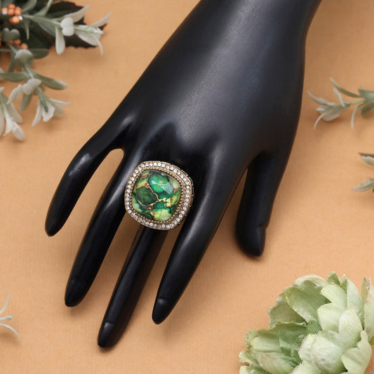Fresh Green Color Kundan Ring For Women