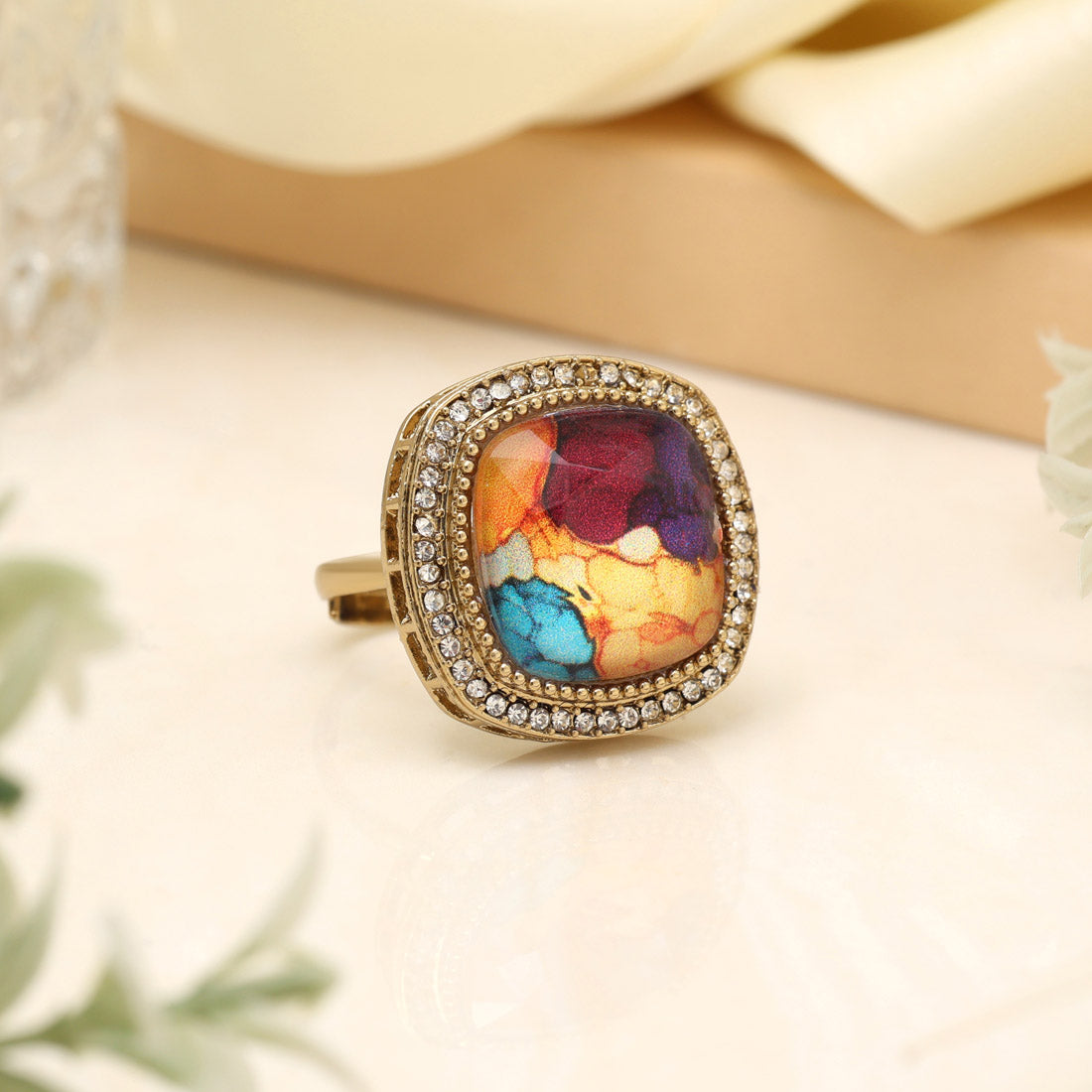 Rainbow Multi Color Kundan Ring For Women