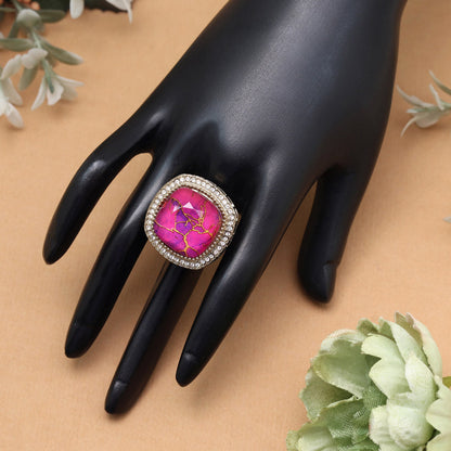 Elegant Rani Color Kundan Ring For Women