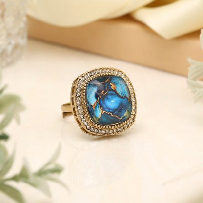 Coastal Turquoise Blue Color Kundan Ring For Women