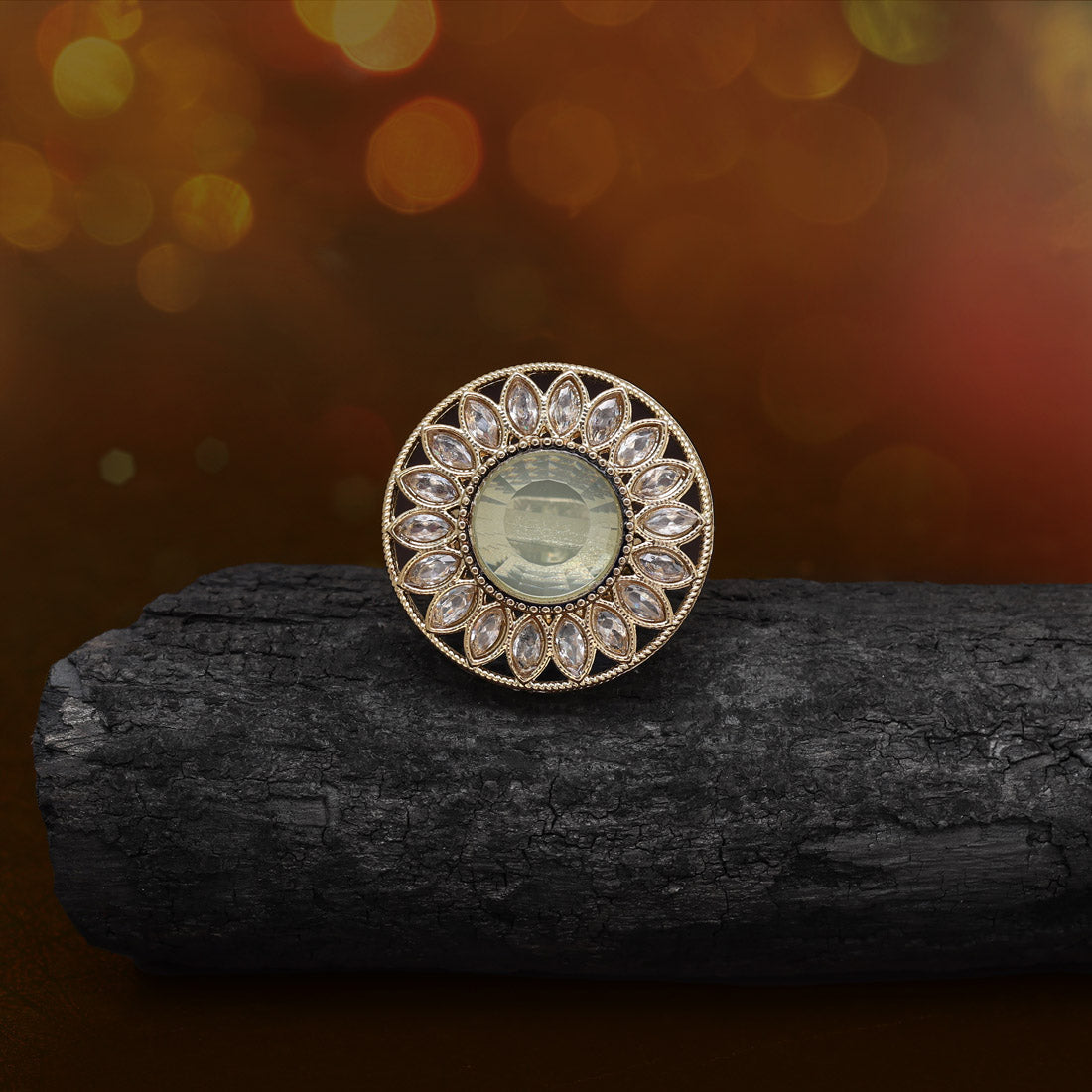 Soft Light Green Color Kundan Ring For Women