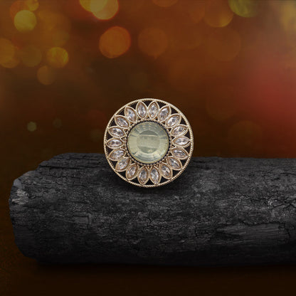 Soft Light Green Color Kundan Ring For Women