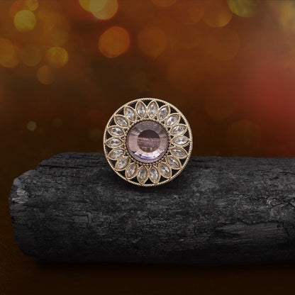 Subtle Light Purple Color Kundan Ring For Women
