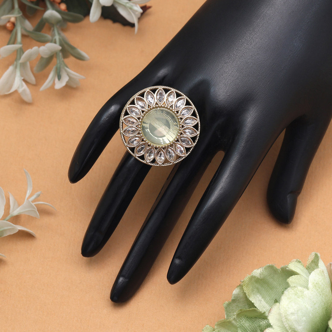 Dreamy Sky Blue Color Kundan Ring For Women