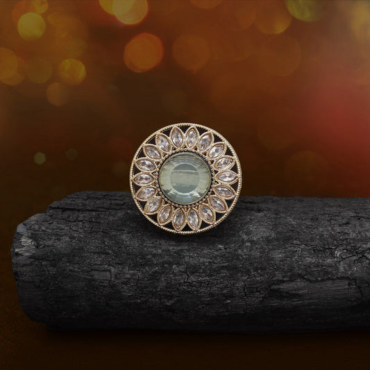 Dreamy Sky Blue Color Kundan Ring For Women