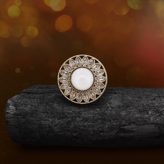 Frosty White Color Kundan Ring For Women