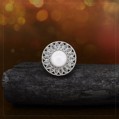 Metallic Silver Color Kundan Ring For Women