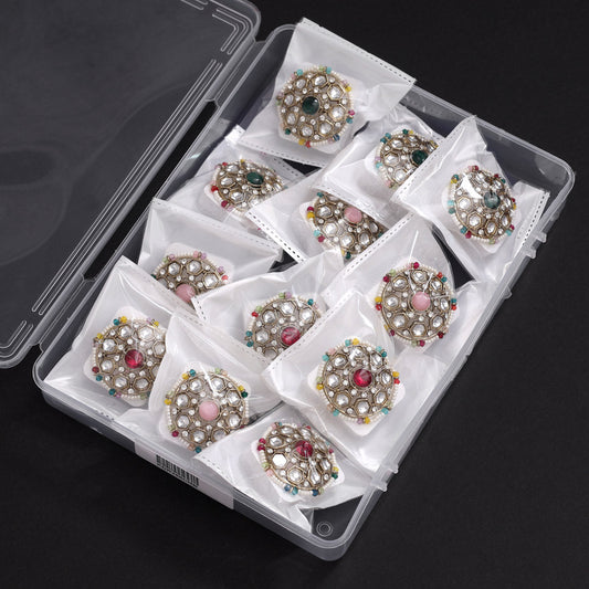 Assorted Color 12 Pieces Of Kundan Finger Rings (KDR288CMB)