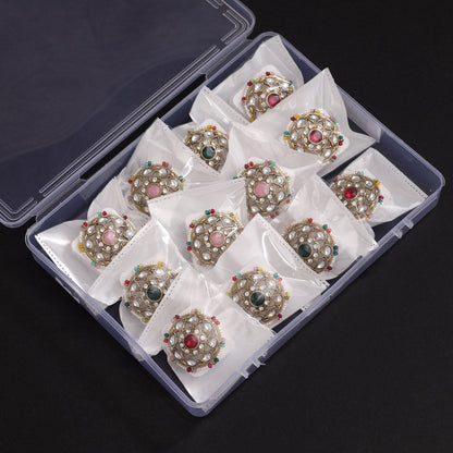 Assorted Color 12 Pieces Of Kundan Finger Rings (KDR289CMB)