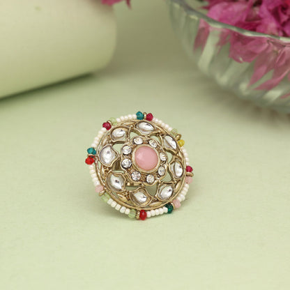 Assorted Color 12 Pieces Of Kundan Finger Rings (KDR289CMB)