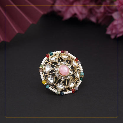 Assorted Color 12 Pieces Of Kundan Finger Rings (KDR290CMB)