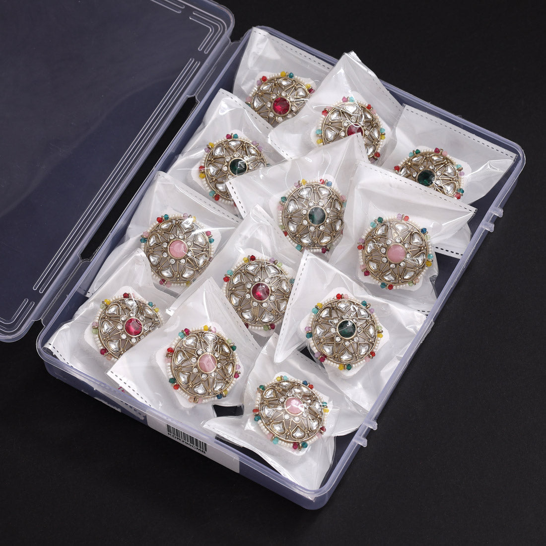 Assorted Color 12 Pieces Of Kundan Finger Rings (KDR290CMB)
