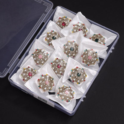 Assorted Color 12 Pieces Of Kundan Finger Rings (KDR290CMB)