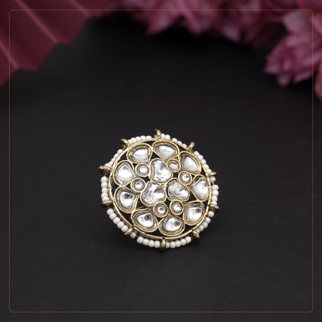 Assorted Color 12 Pieces Of Kundan Finger Rings (KDR293CMB)