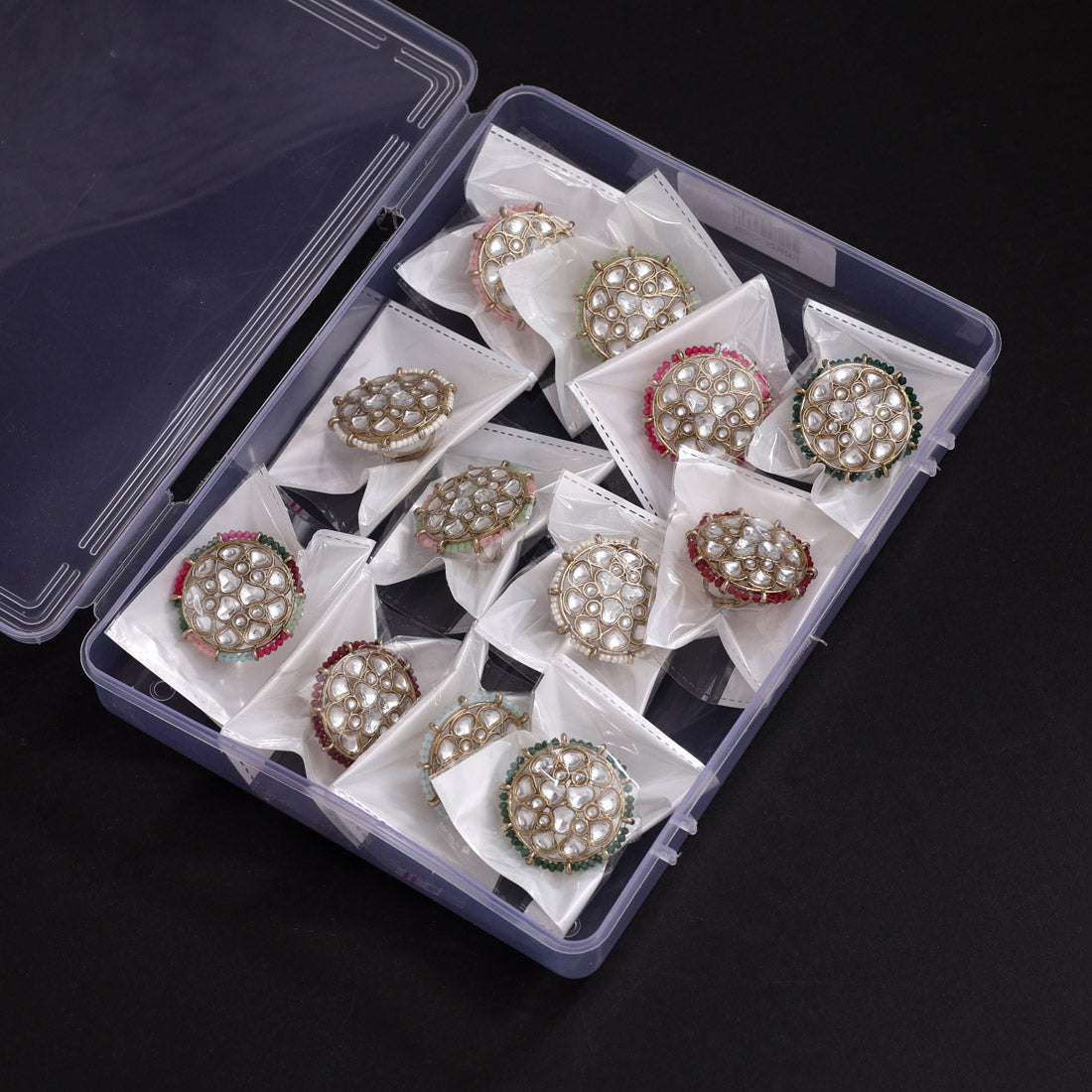Assorted Color 12 Pieces Of Kundan Finger Rings (KDR293CMB)