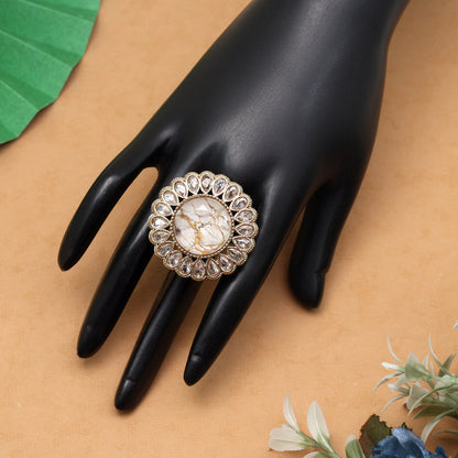 Elegant Assorted Color 10 Pieces Of Traditional Kundan Finger Rings Set