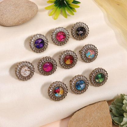 Elegant Assorted Color 10 Pieces Of Traditional Kundan Finger Rings Set