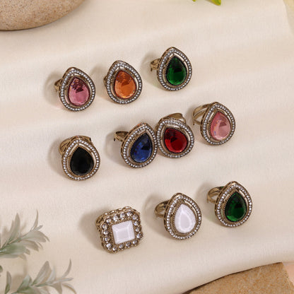 Assorted Color And Design Kundan Finger Rings Set Of 10 Pieces