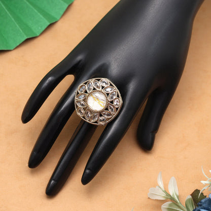 Set Of 10 Assorted Color Kundan Finger Rings With Classic Finish