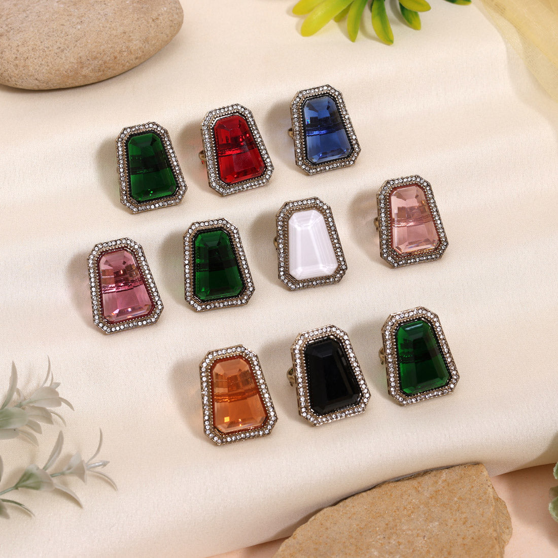 Traditional Assorted Color Kundan Finger Rings Set With 10 Unique Styles