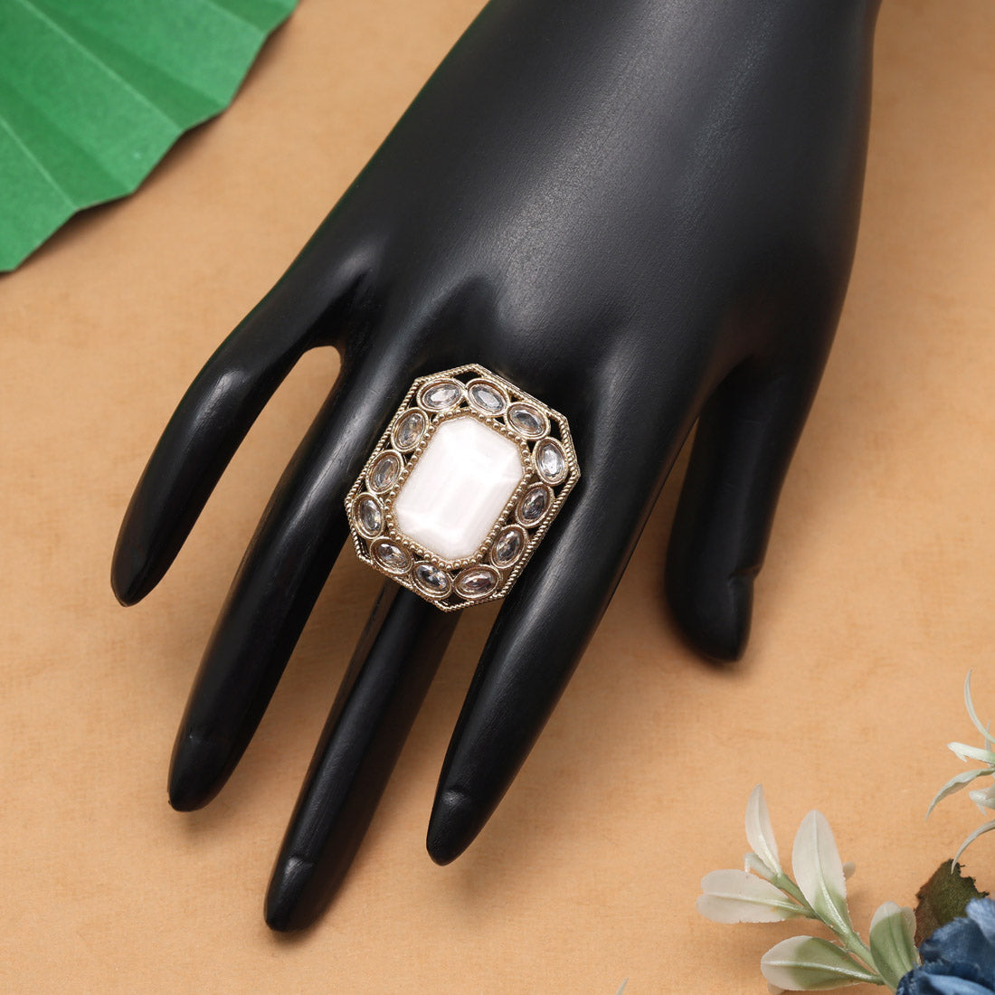 Assorted Color 10 Kundan Finger Rings With Detailed Artistic Craftsmanship